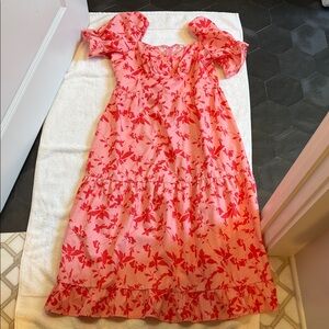 Pink with Red Floral Puff-Sleeve Dress